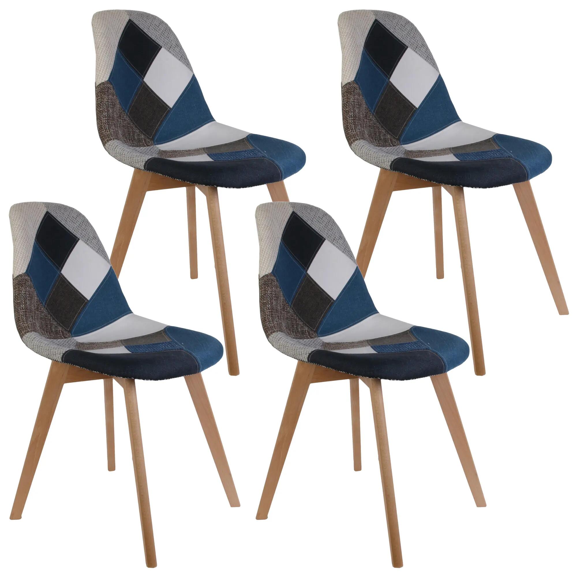 Set de 4 sillas patchwork de madera en color multicolor azul cmp 85x41x55,5cm