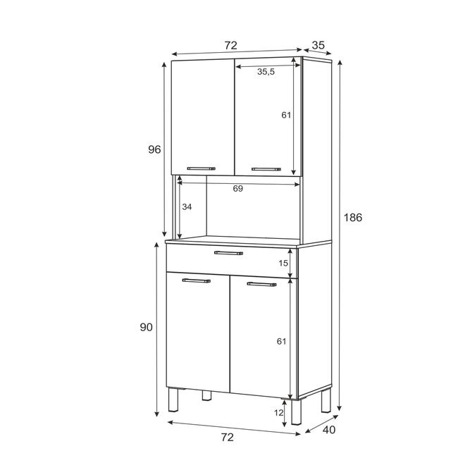 Aparador cocina bajo KIRA blanco/roble 3 puertas + 1 cajón 126 x 108 x 40  cm