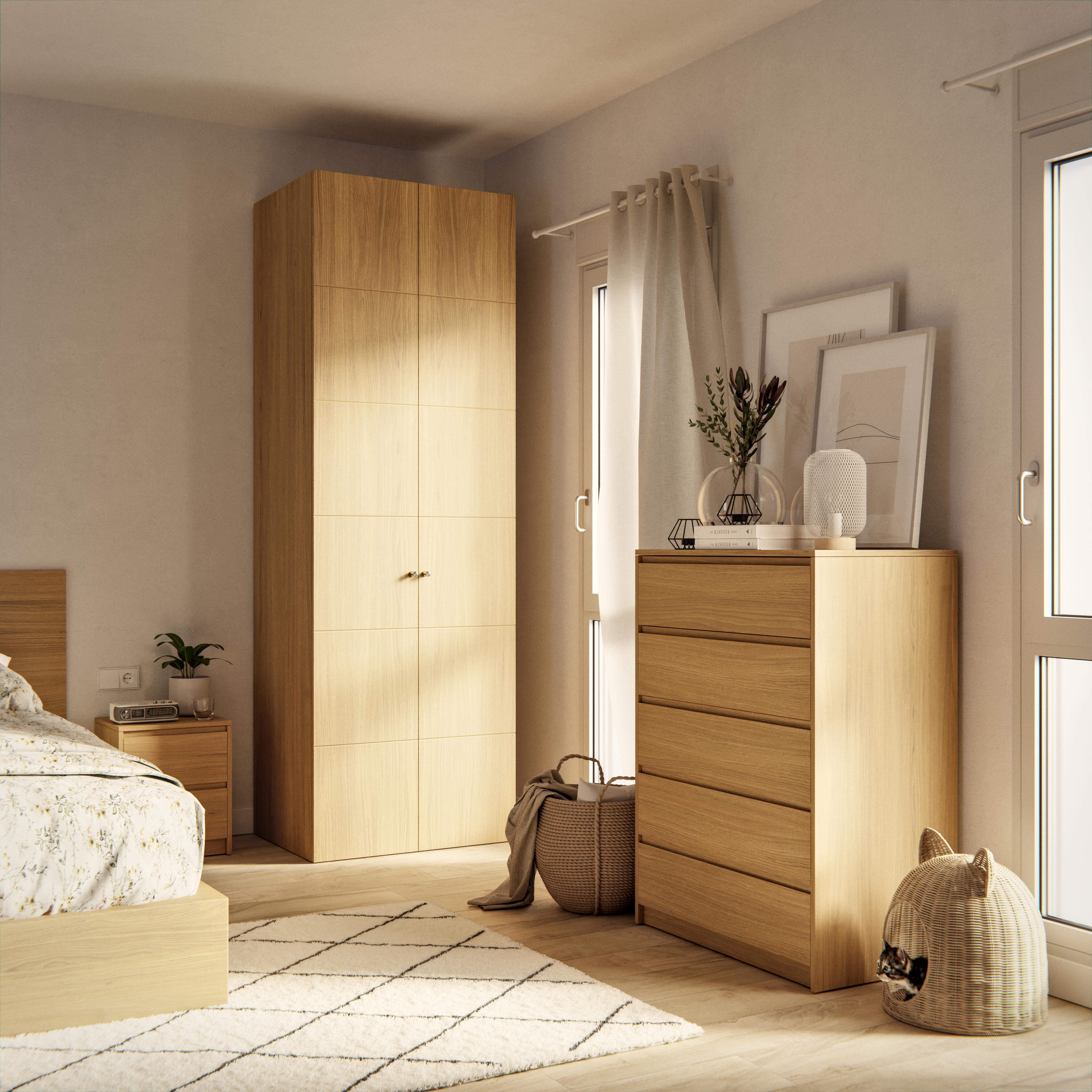 Armario ropero puerta abatible spaceo home lucerna roble 80x240x60