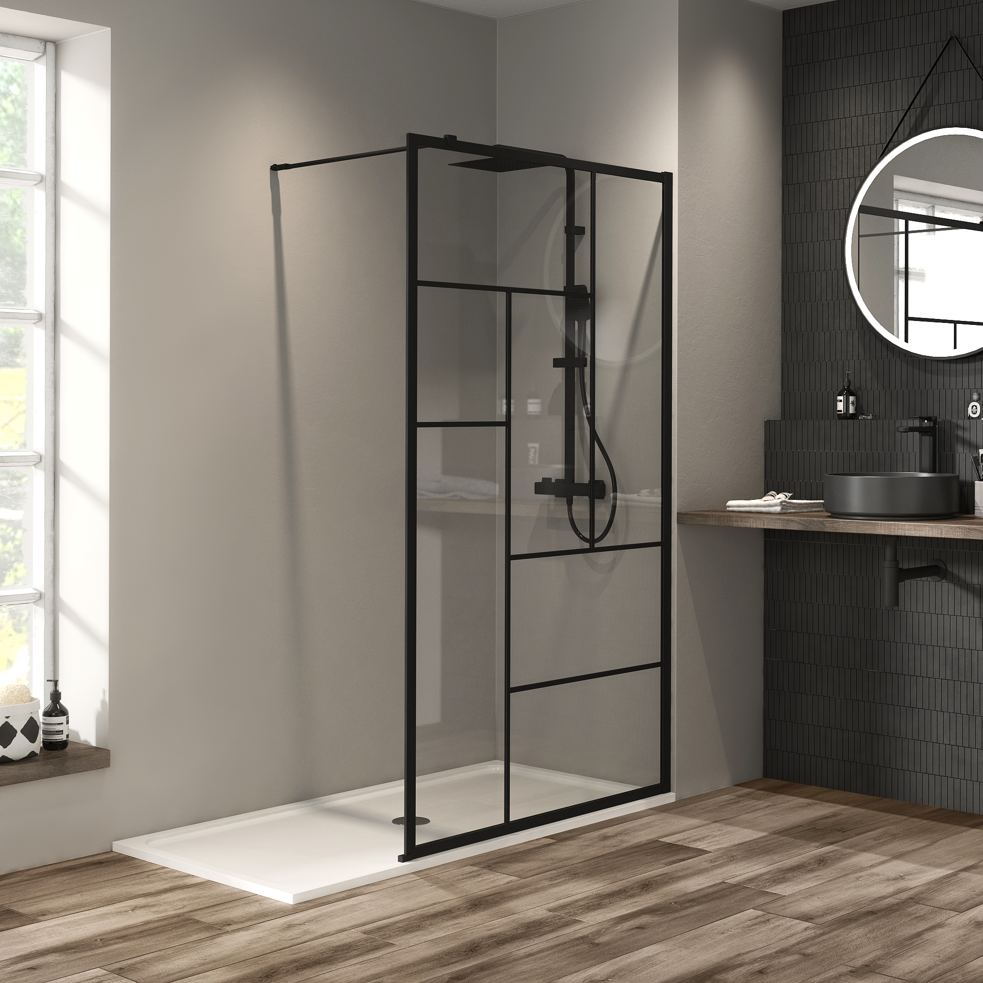 Panel de ducha studio transparente perfil negro 120x200cm