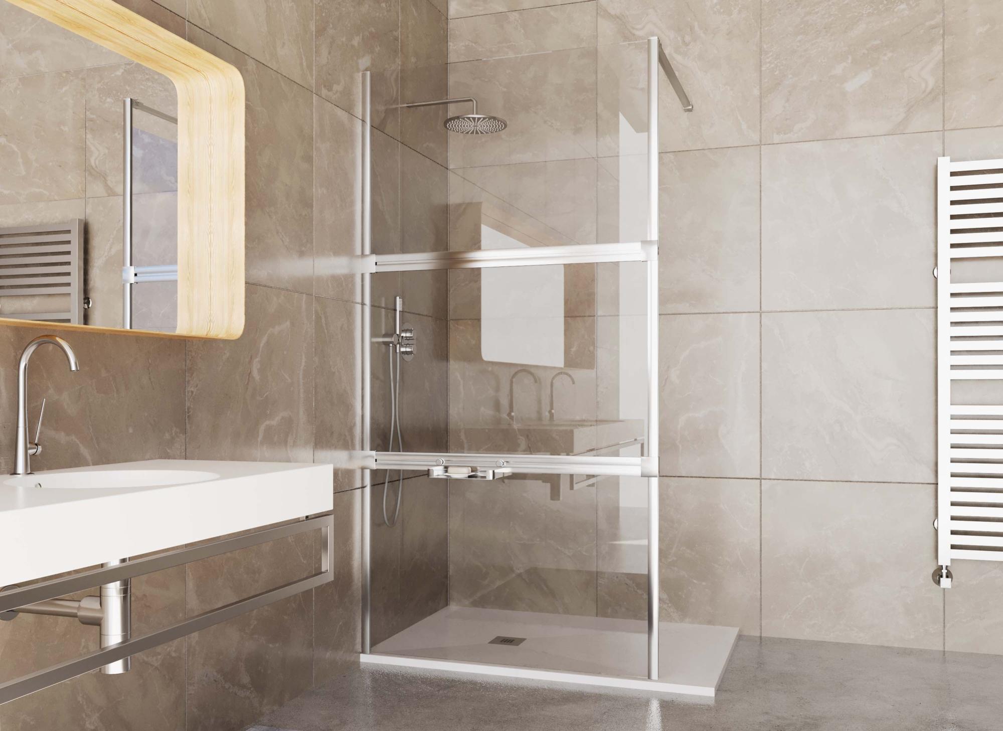 Panel de ducha + bandeja doppia 3 transparente perfil cromado 140x200cm de la marca PROFILTEK