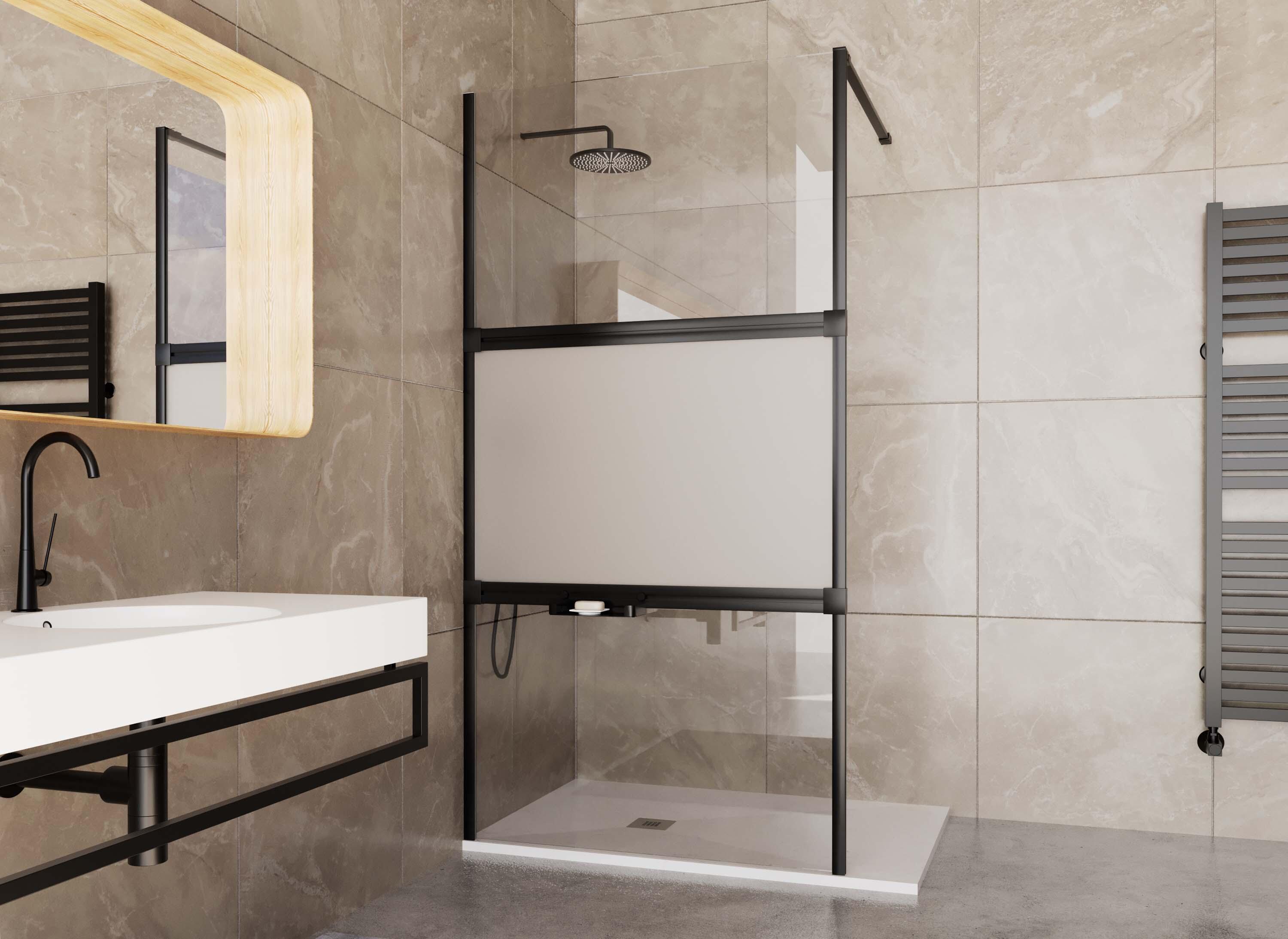Panel de ducha + bandeja doppia 3 serigrafiado perfil negro 100x200cm