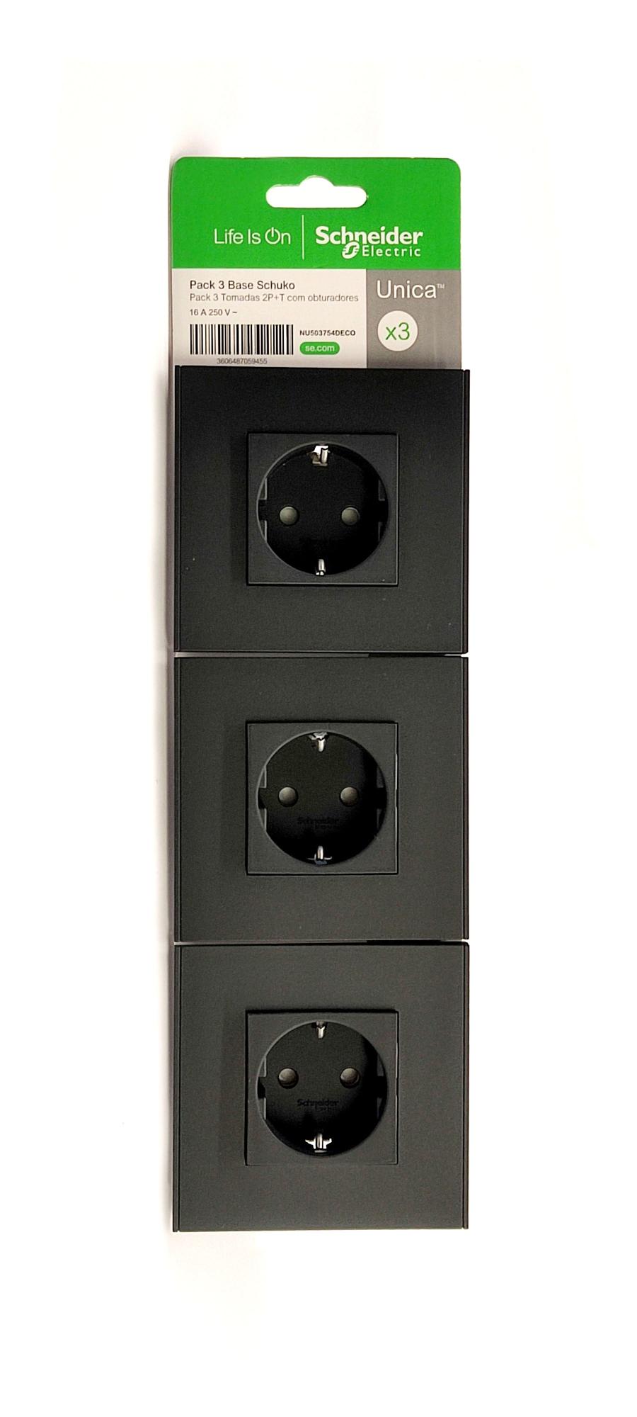 Pack de 3 enchufes schuko monoblock unica antracita