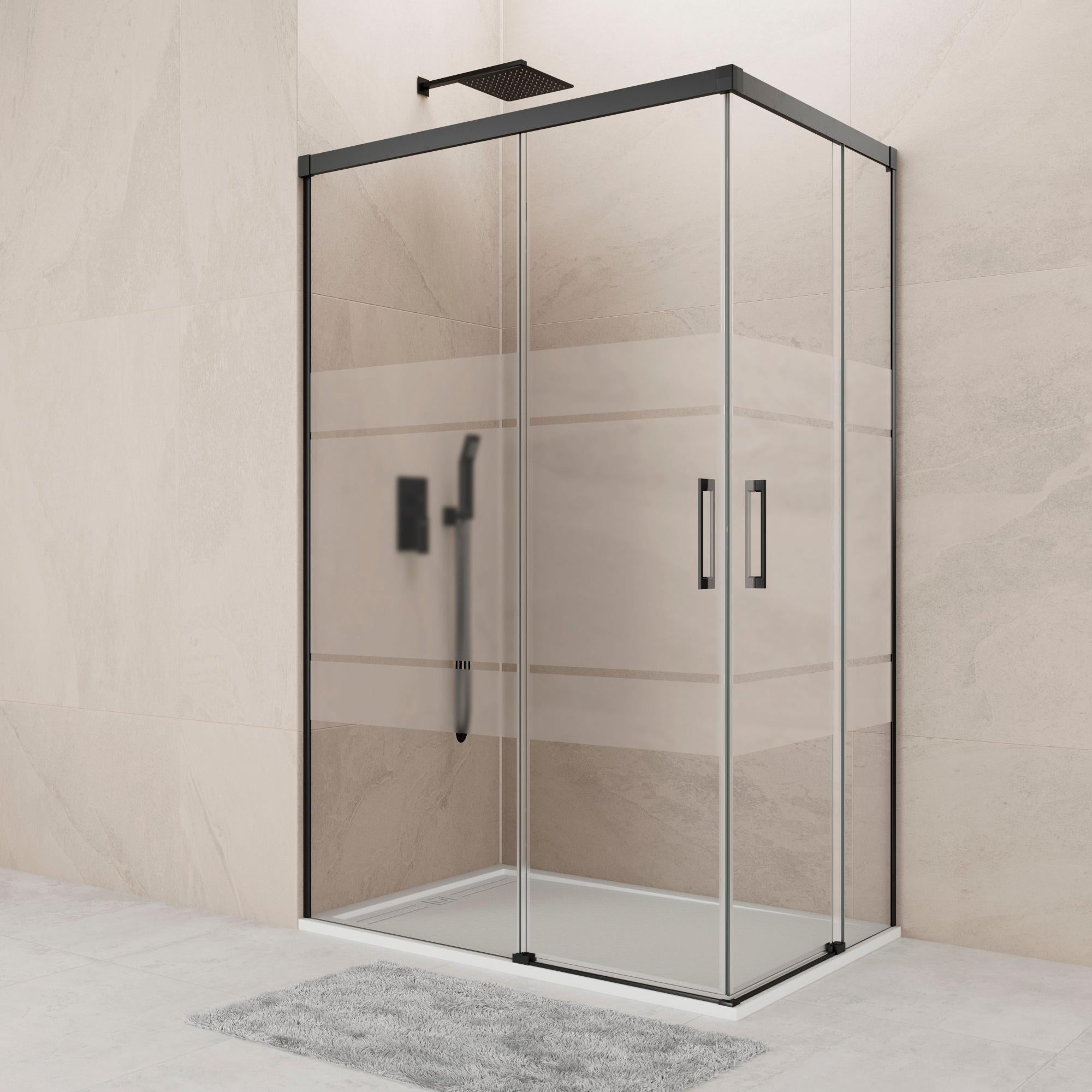 Mampara corredera noa serigrafiado perfil negro 90x70 cm de la marca GME Mampara corredera noa serigrafiado perfil negro 90x70 cm de la marca GME