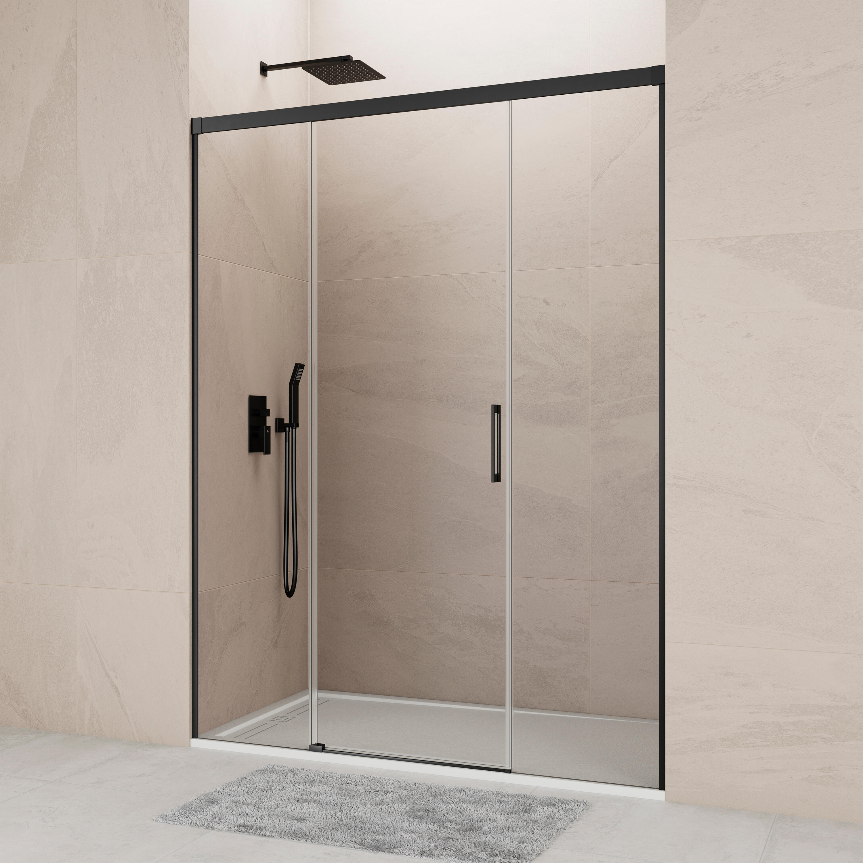 Mampara corredera noa transparente perfil negro 170x195 cm de la marca GME