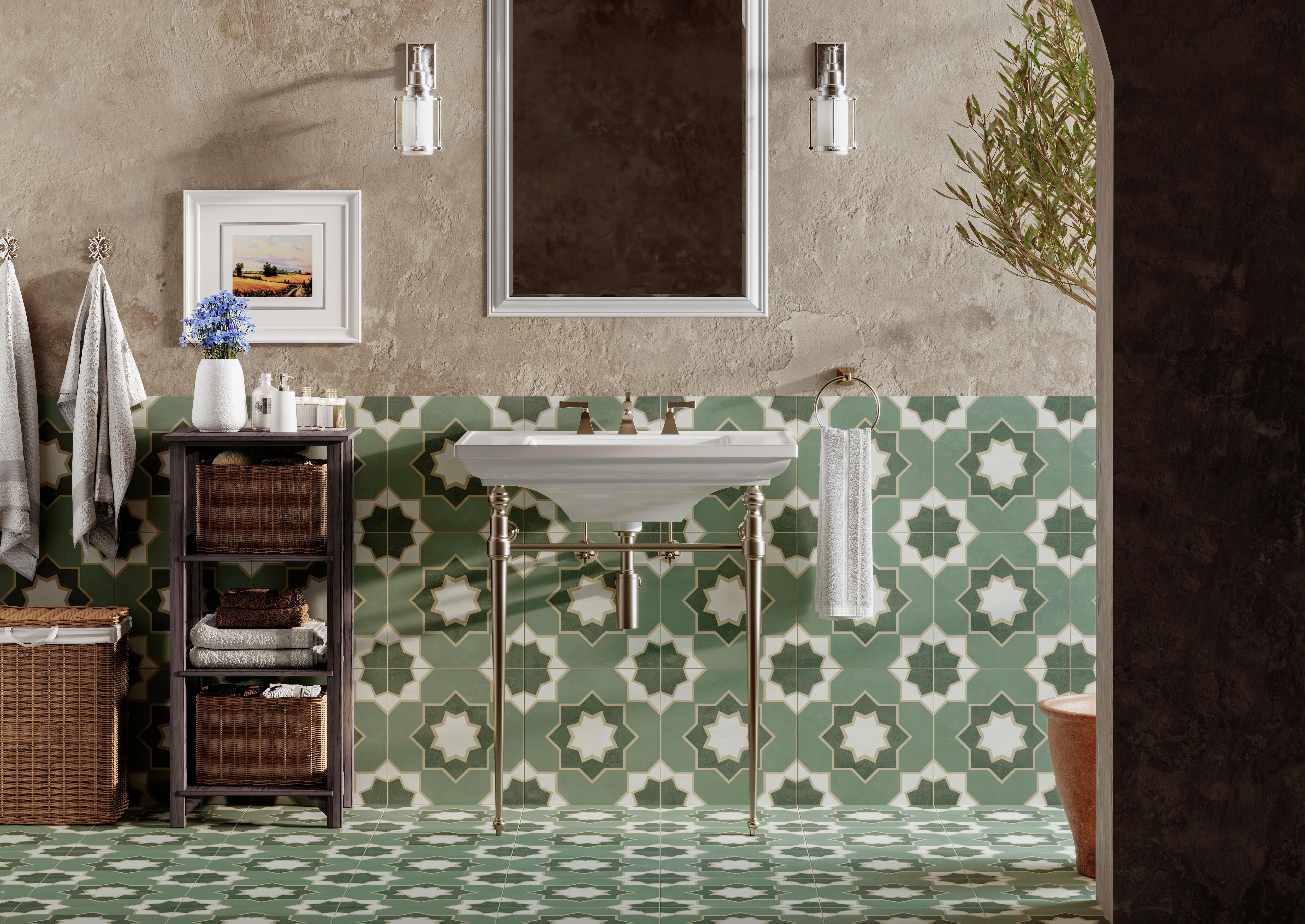 Suelo/azulejo porcelánico izmir efecto hidráulico oliva 33x33 cm c1