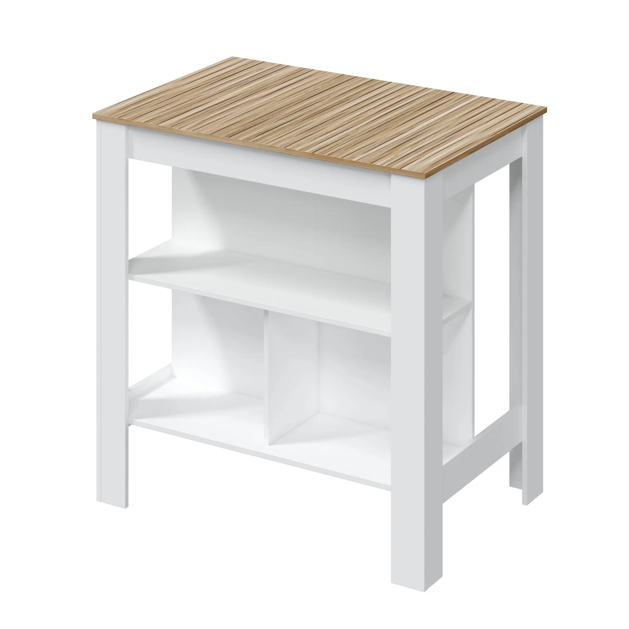 Mesa de cocina fija alta kira con estantería 105x103x67 cm blanco/madera natural