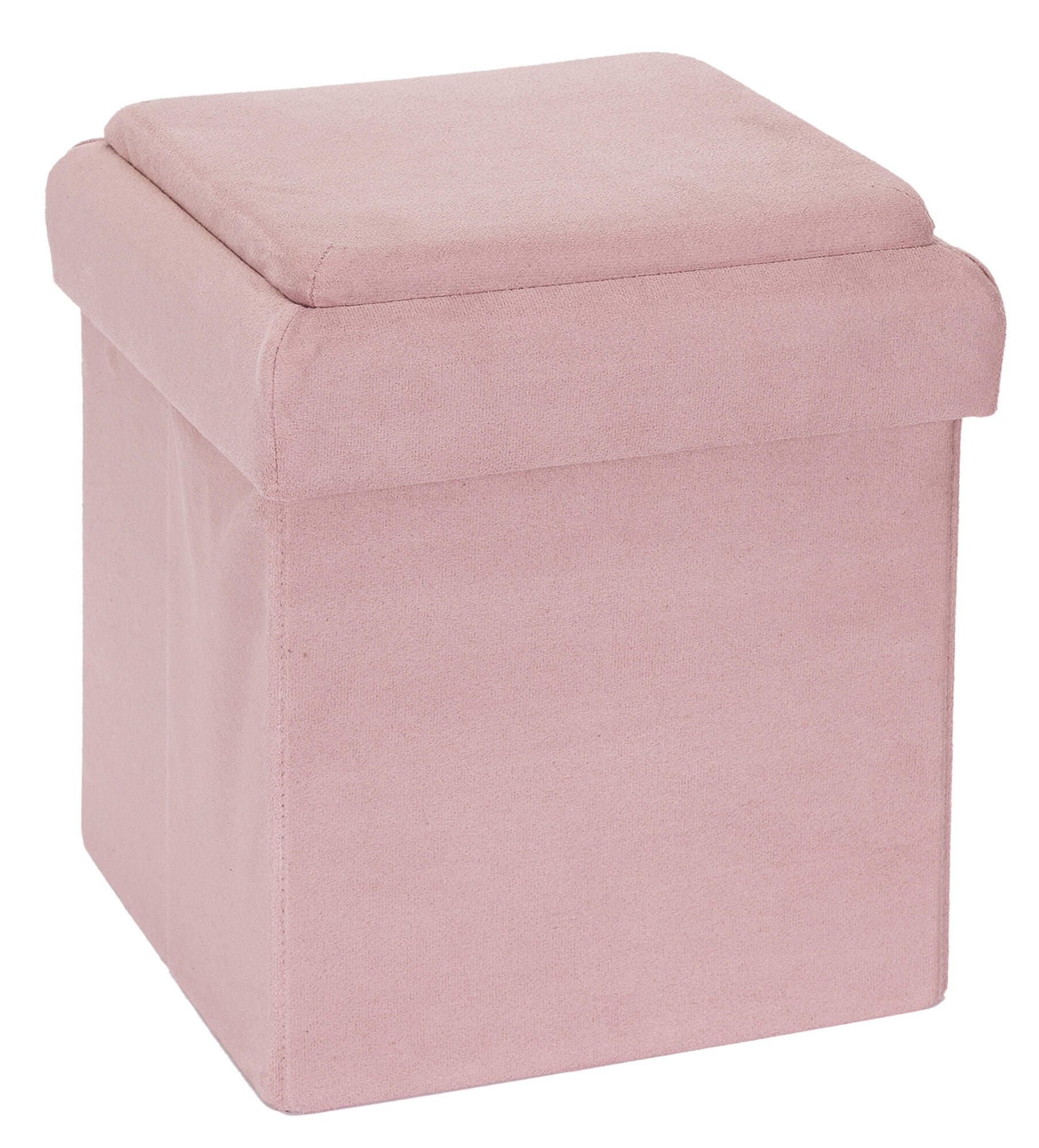 Puff plegable almacenaje cuadrado color rosa 27x38x27 cm