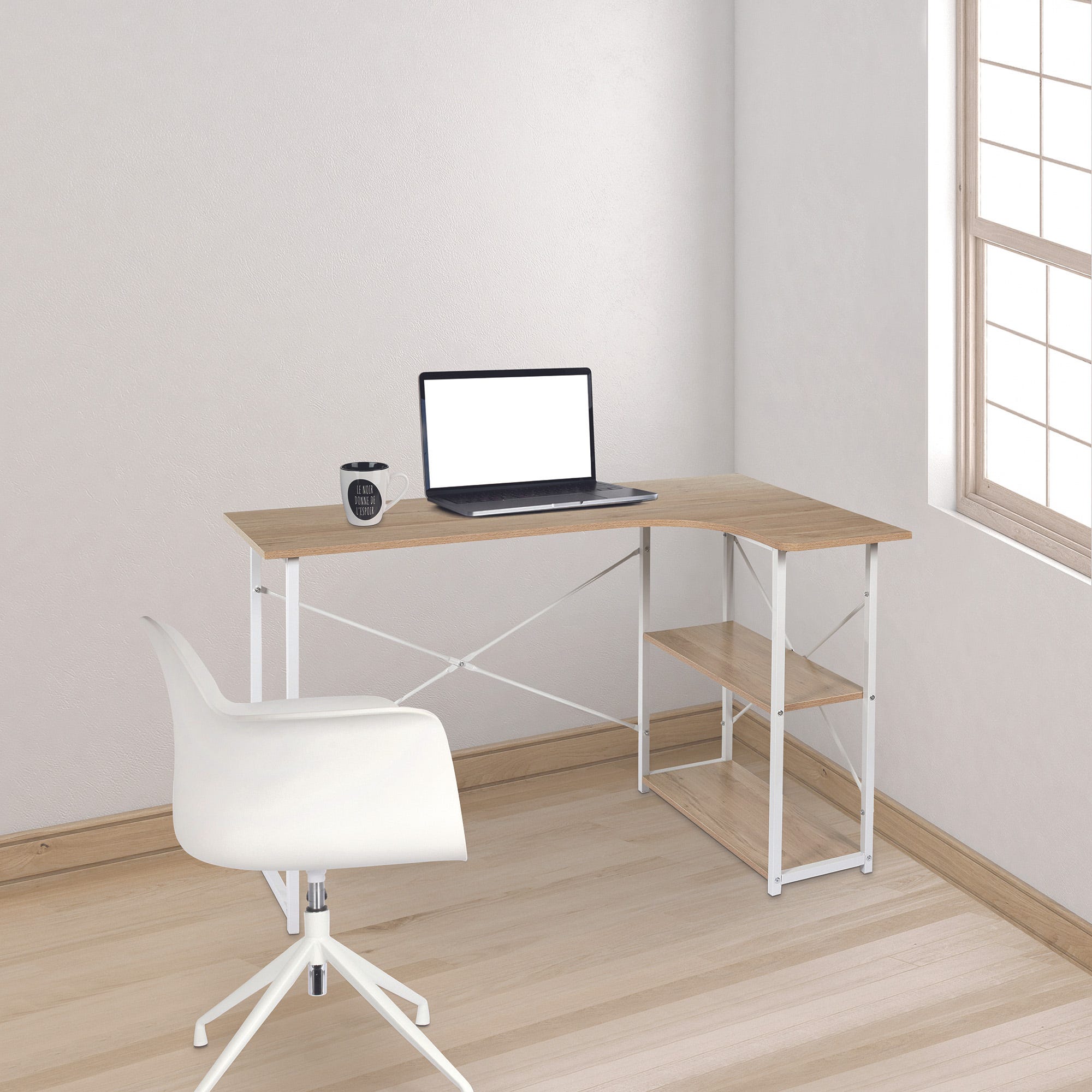 Mesa de escritorio Merak blanco roble de 160 x 102,1 x 67,2 cm