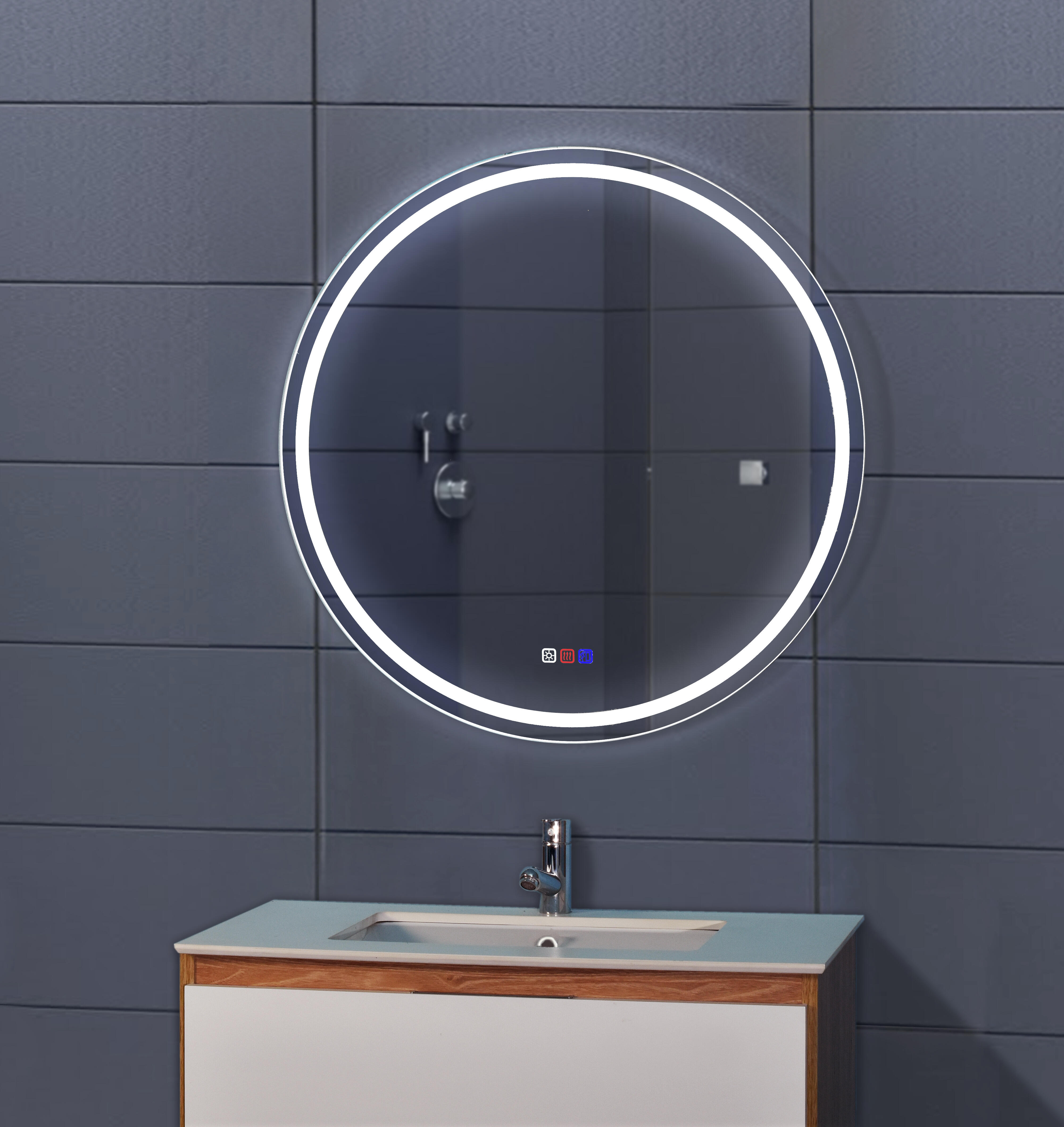 Espejo de baño con luz led slim antivaho, táctil altavoz, bluetooth 80x80 cm