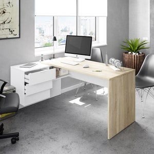 Paine Gillic Permanente Destino Mesa escritorio Office roble canadian y blanco artik 145x61,5x73 cm | Leroy  Merlin