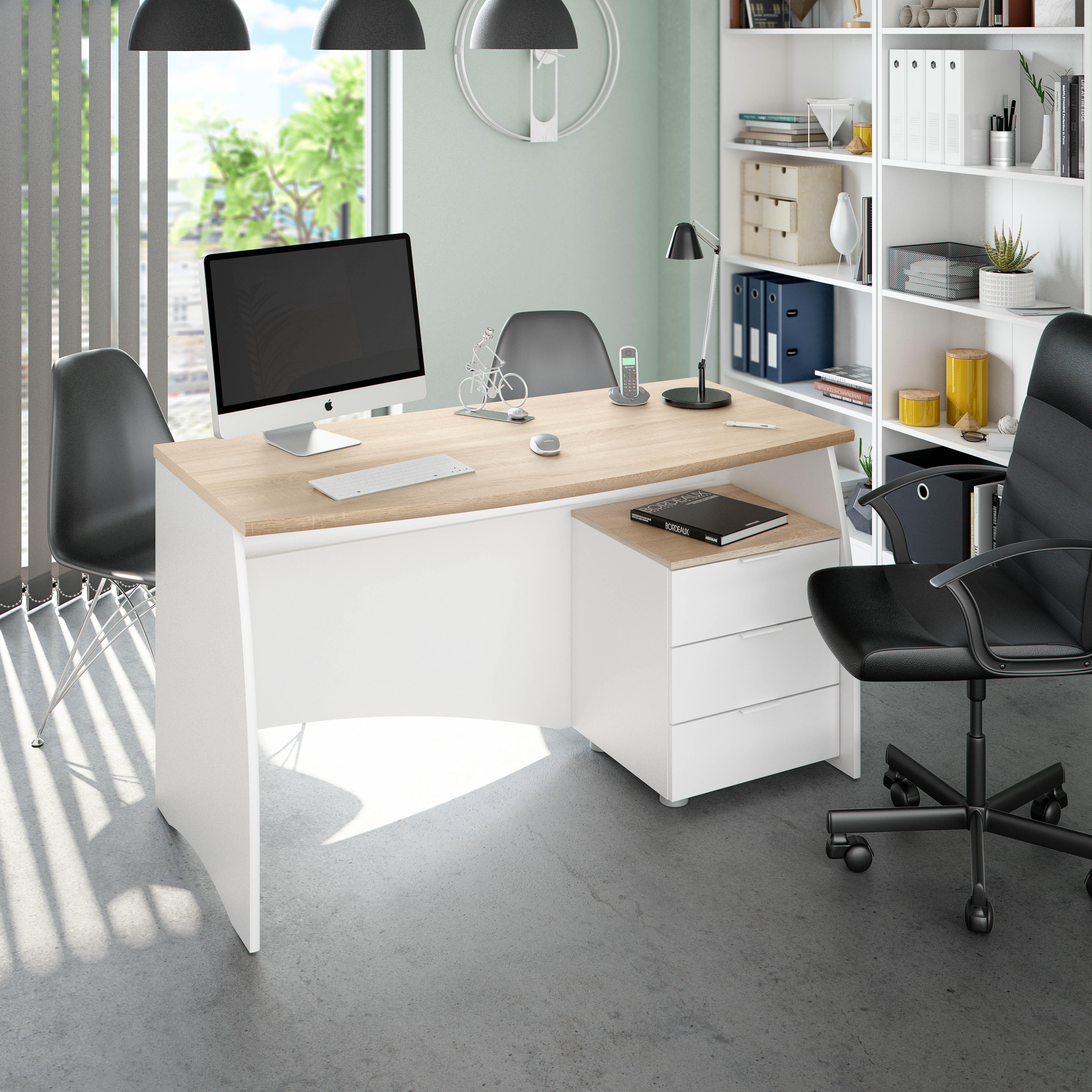Mesa escritorio estil blanco artik y roble canadian 136x67x74 cm