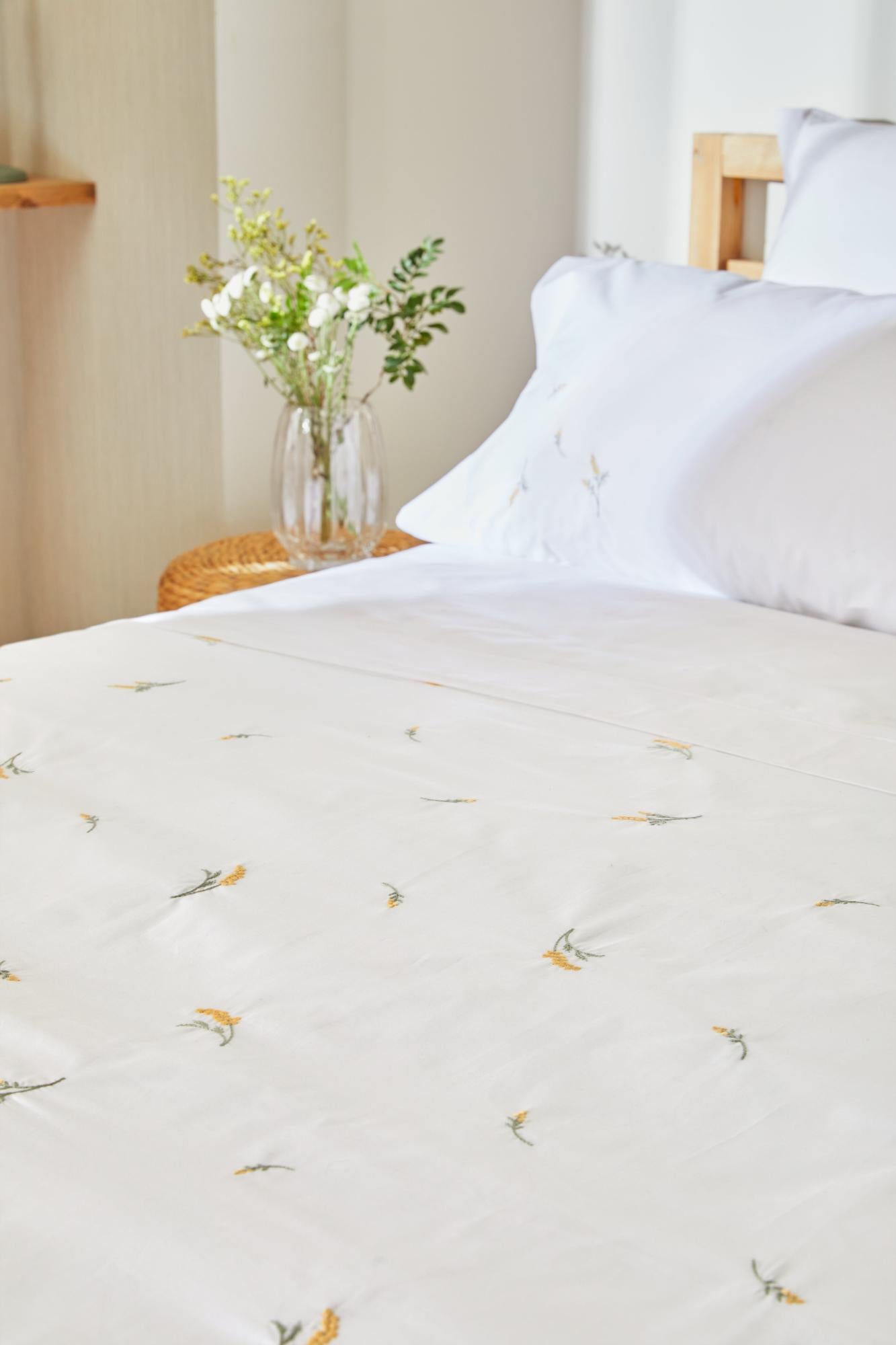 Funda nórdica mimosa algodón 200 hilos blanco  amarillo y verde cama de 135 cm de la marca Sin marca