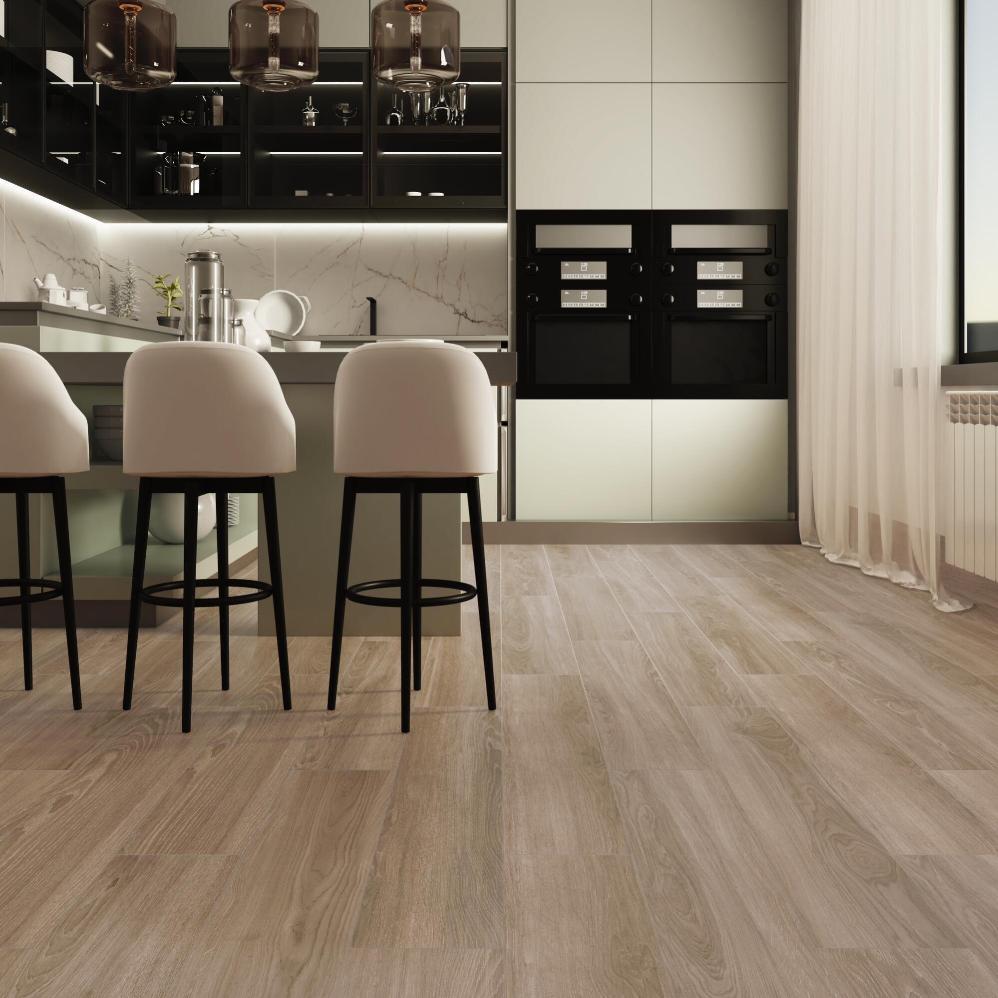 Suelo porcelánico efecto madera siena Aren 120x19.5 cm | Leroy Merlin