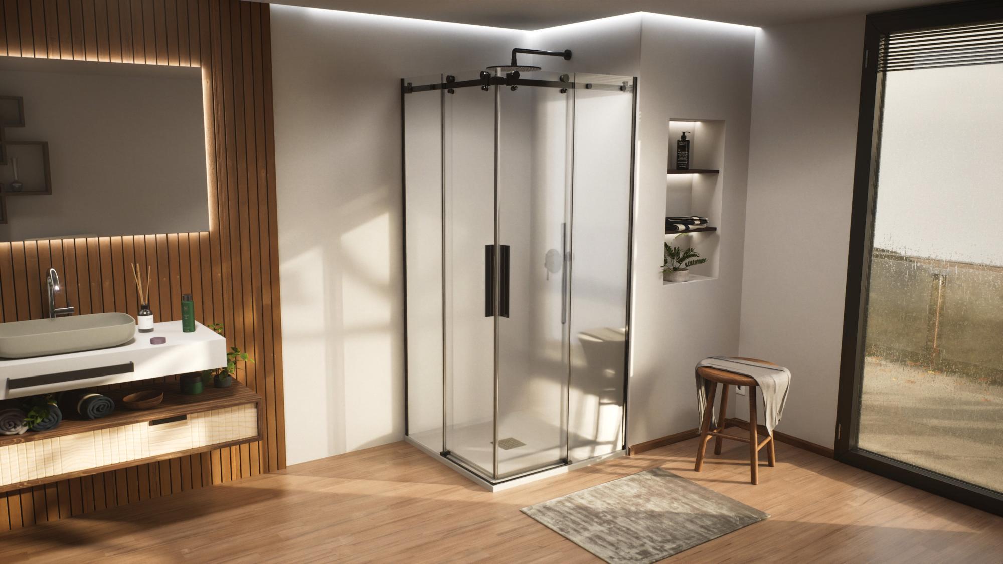 Mampara jani transparente perfil negro 110.0x80.0 cm de la marca DOCCIA