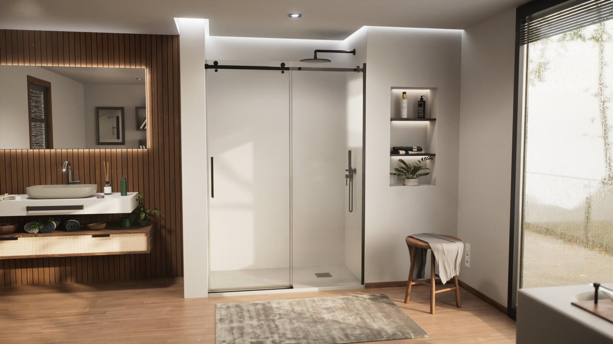 Mampara corredera jani transparente perfil negro 180.0x200.0 cm de la marca DOCCIA