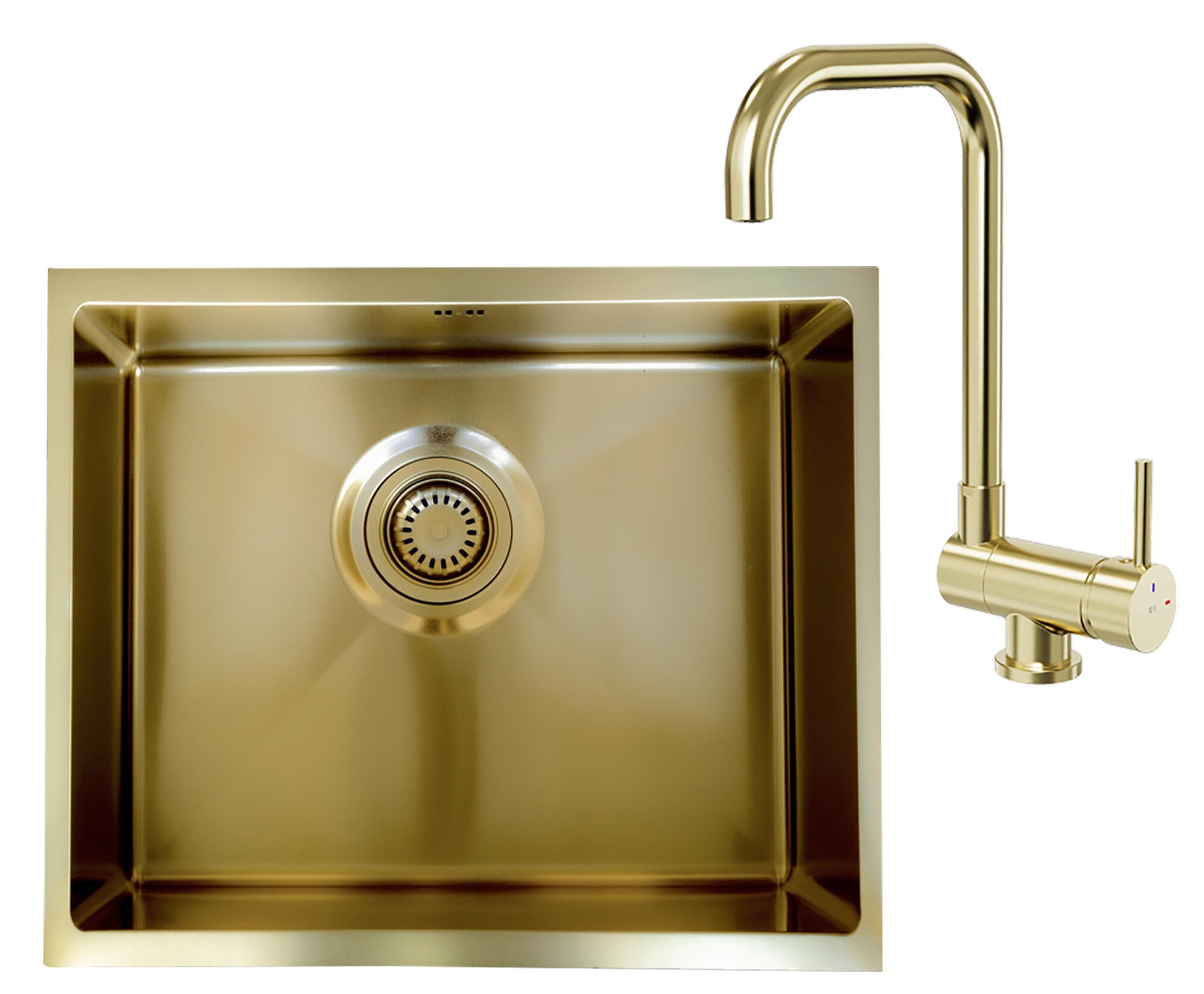 Conjunto fregadero luisa 55 oro cep 55 x 45 y grifo caño alto abatible oslo oro