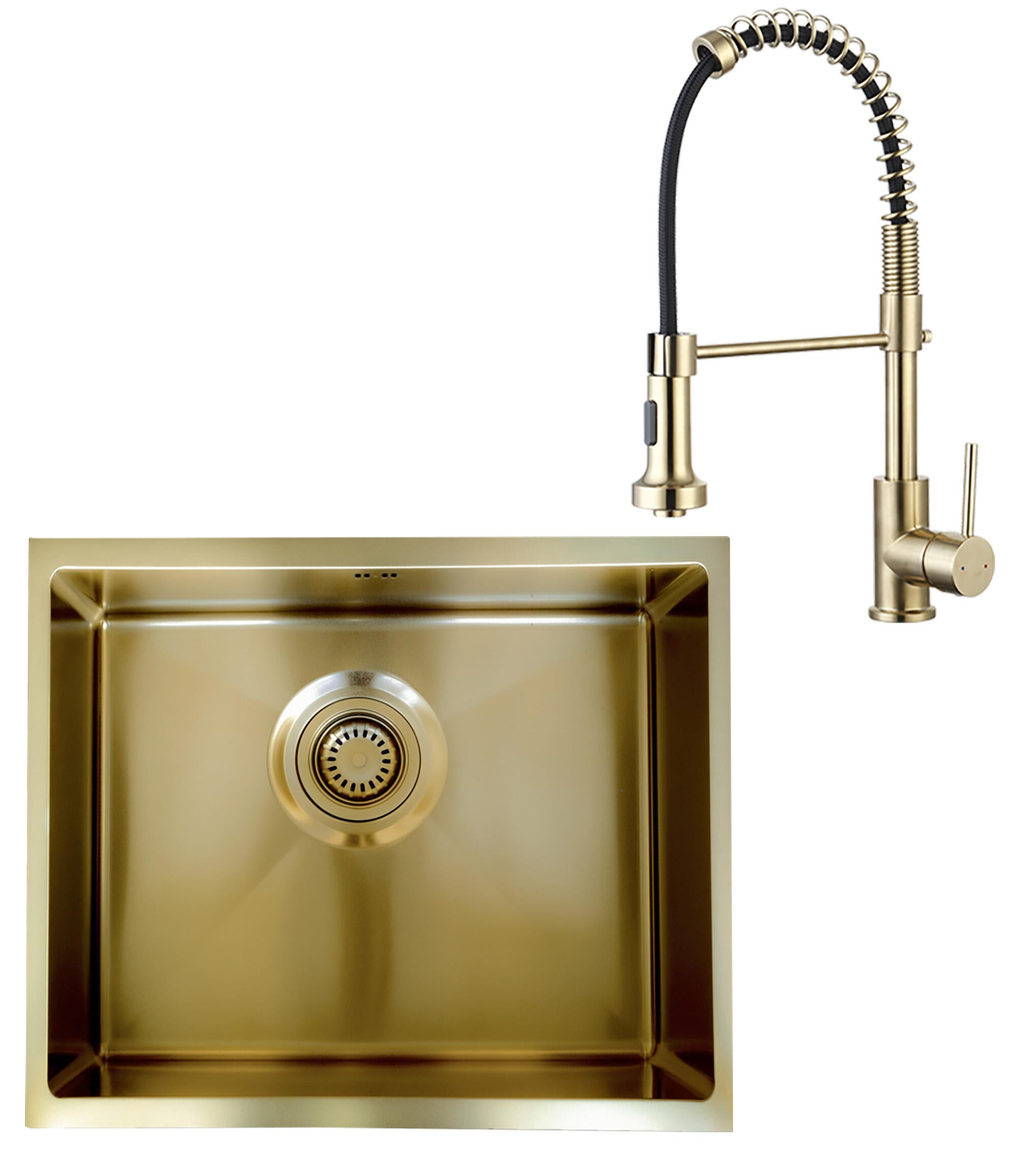 Conjunto fregadero luisa 55 oro cep 55x45 y grifo caño alto extra portofino oro
