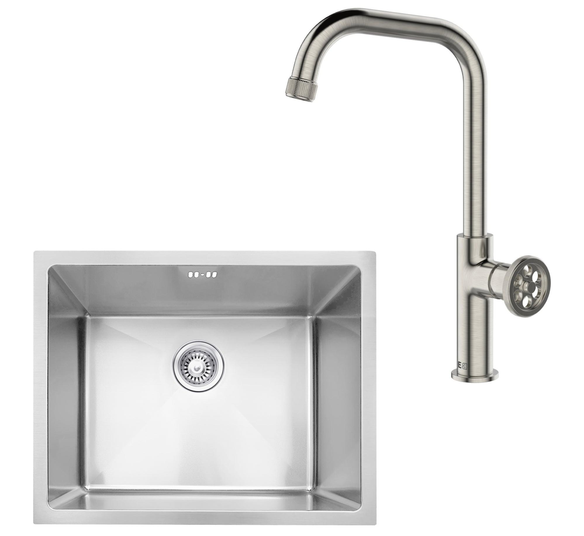 Conjunto fregadero luisa 55 inox 55 x 45 y grifo caño alto indus inox