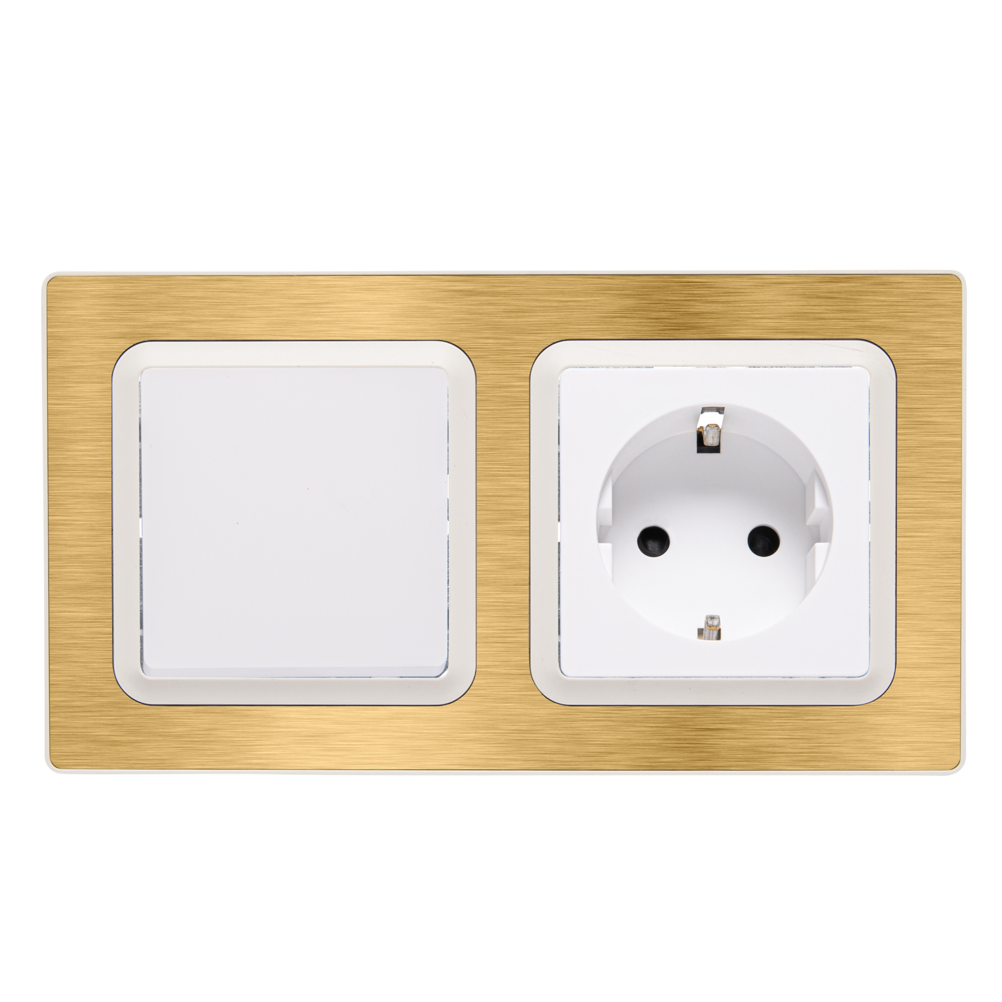 Enchufe e interruptor completo lexman luxia metal brass blanco