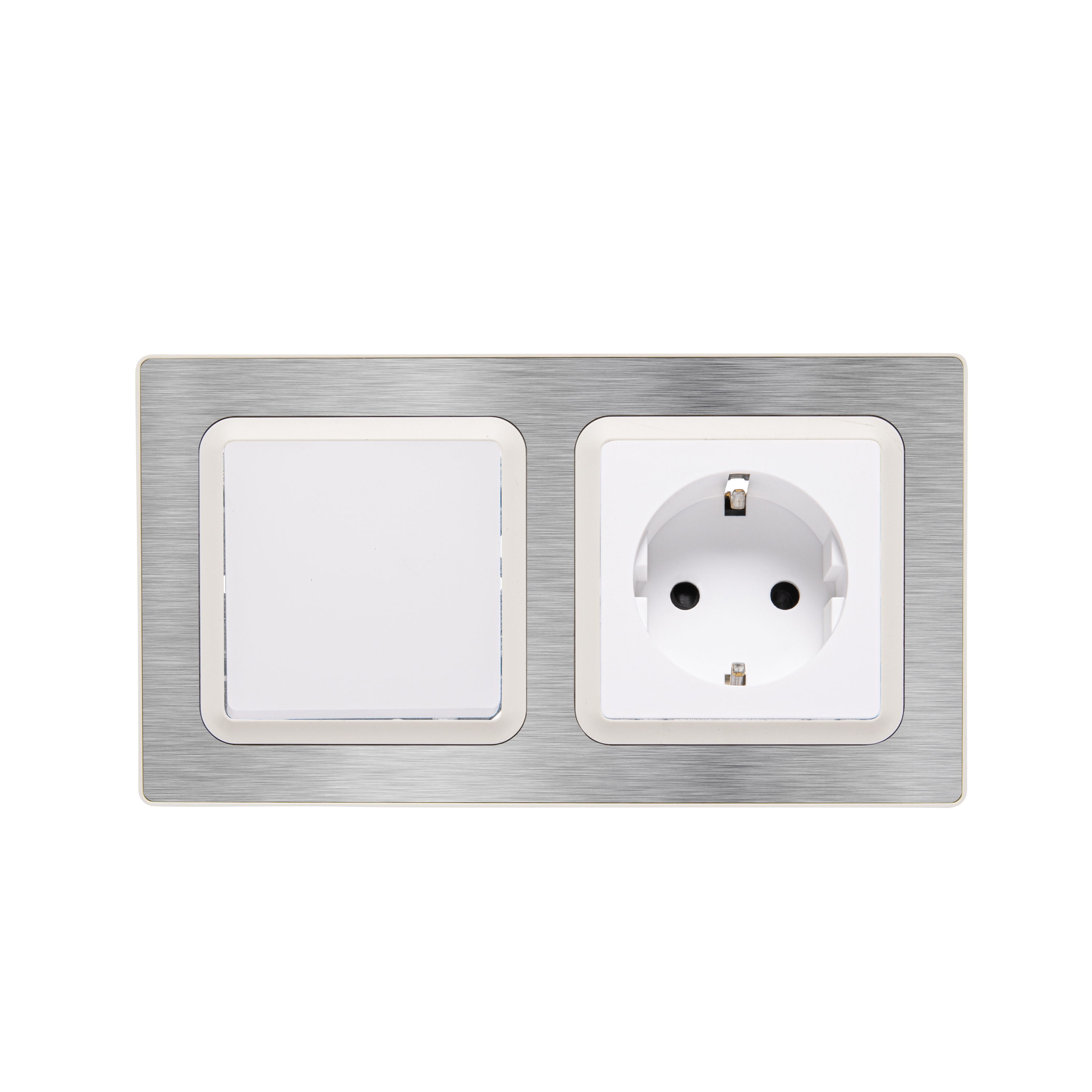 Enchufe e interruptor completo lexman luxia metal blanco
