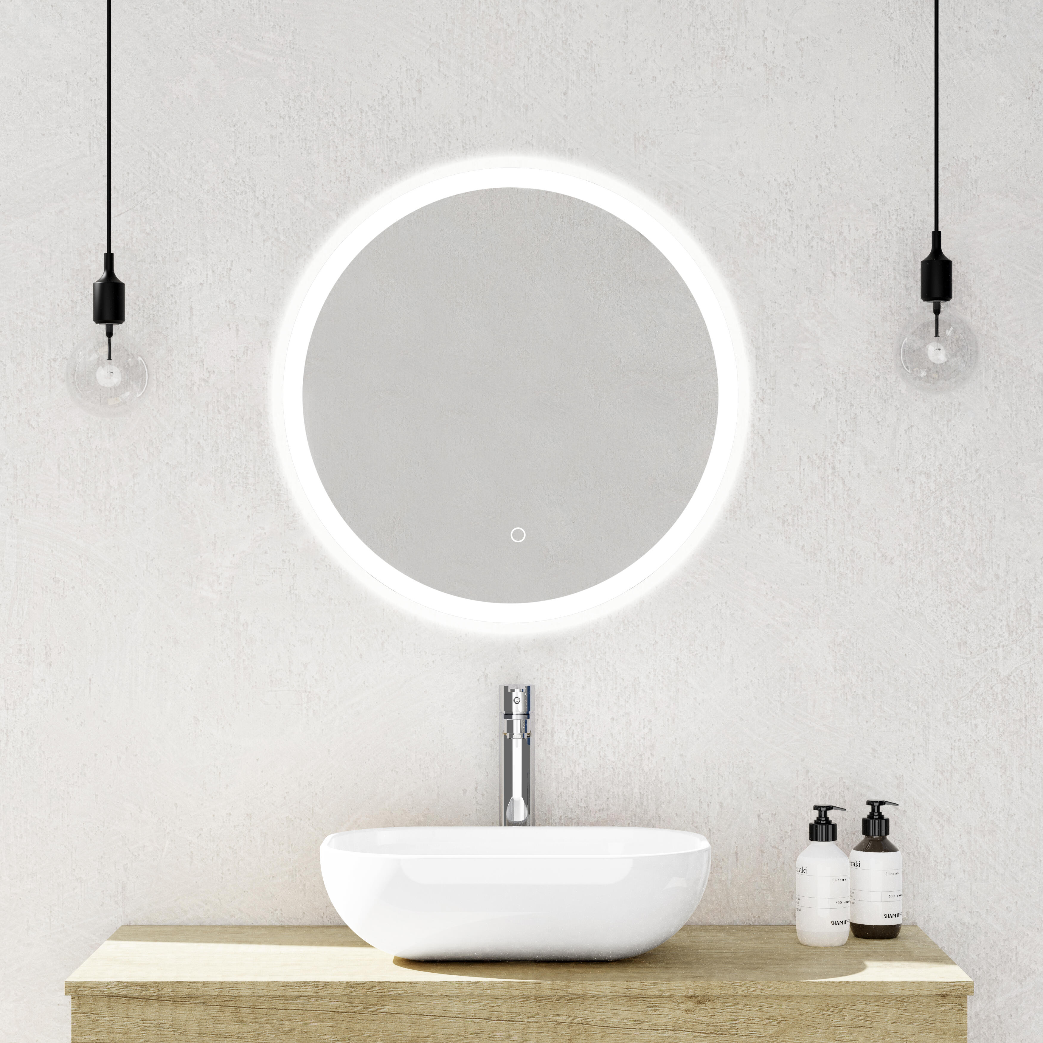 Espejo de baño con luz led tactil round , antivaho, táctil 60x60 cm