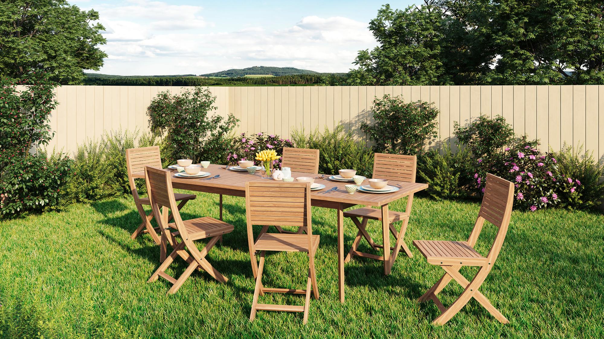 Conjunto de jardín solis extensible 150/199 de acacia para 6 personas