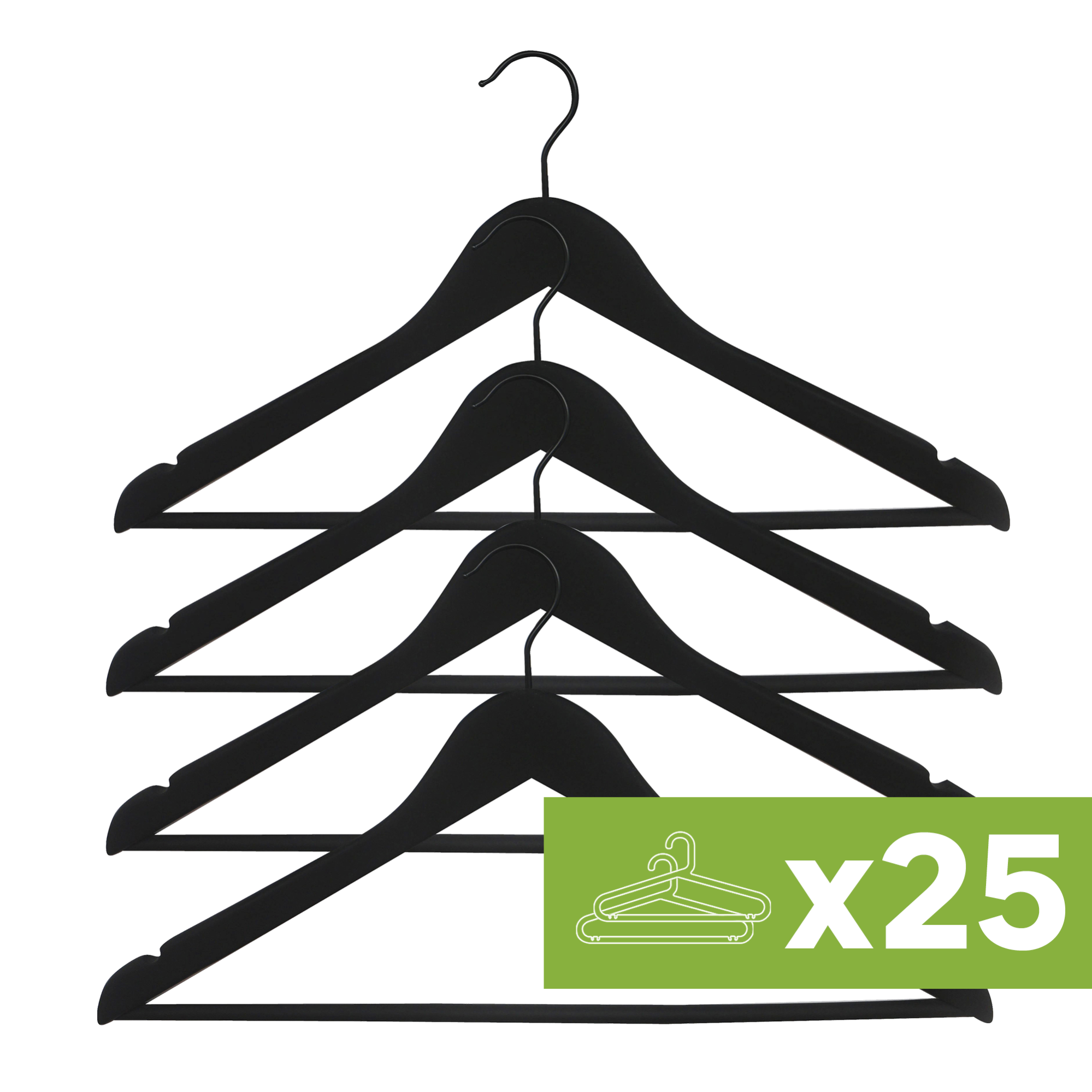Lote de 25 packs 4 perchas spaceo de madera negra fsc 44.5x23cm (anchoxalto)