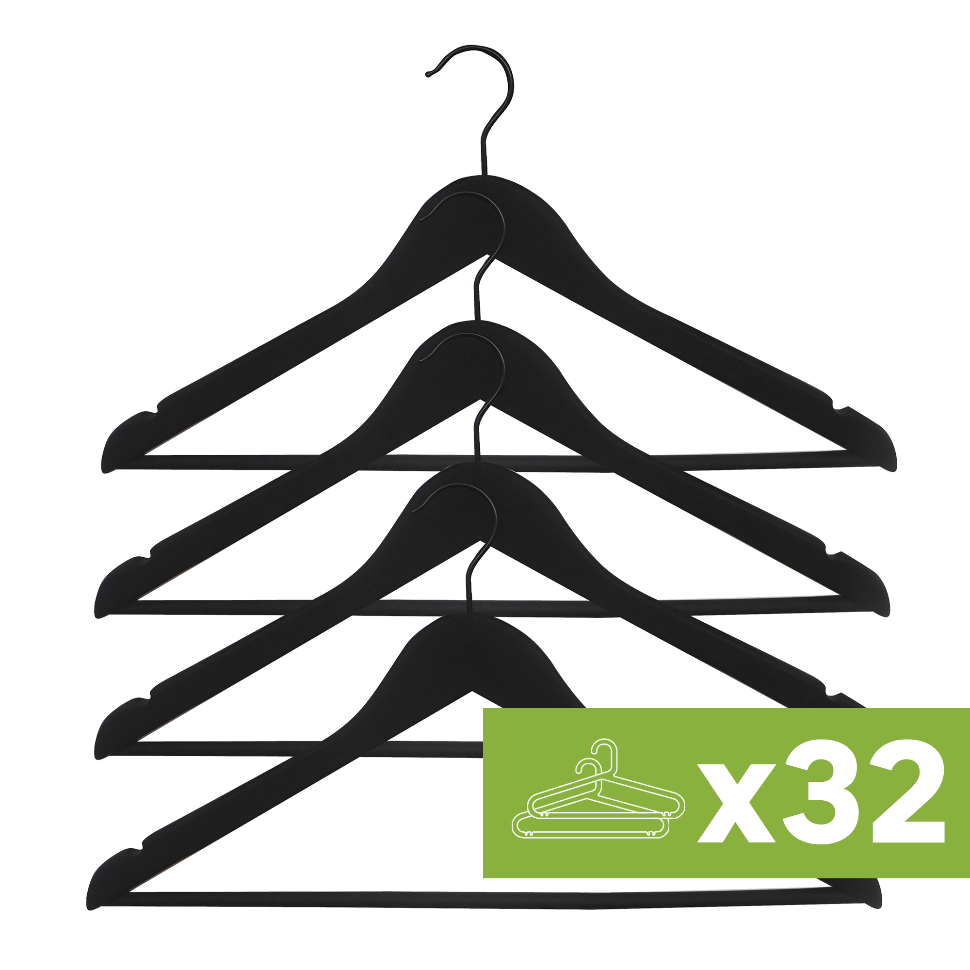 Lote de 32 packs 4 perchas spaceo de madera negra fsc 44.5x23cm (anchoxalto)