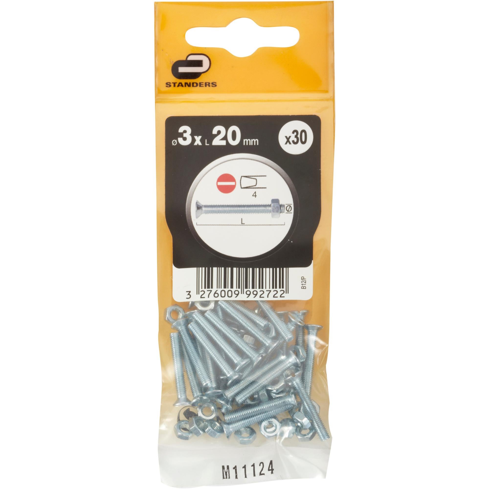 Lot De 30 Vis Acier tête Fraisée Standers, Diam.3.5 Mm X L.25 Mm