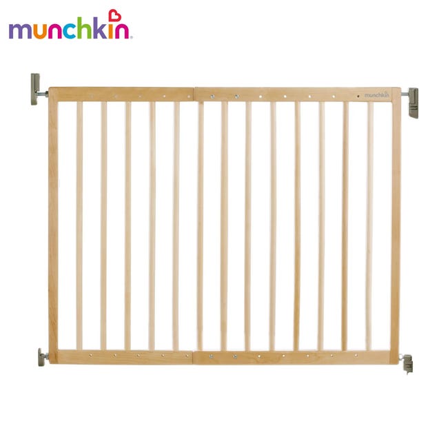 Barrière de sécurité enfant MUNCHKIN portillon semi-auto bois/métal,  L.76/82cm