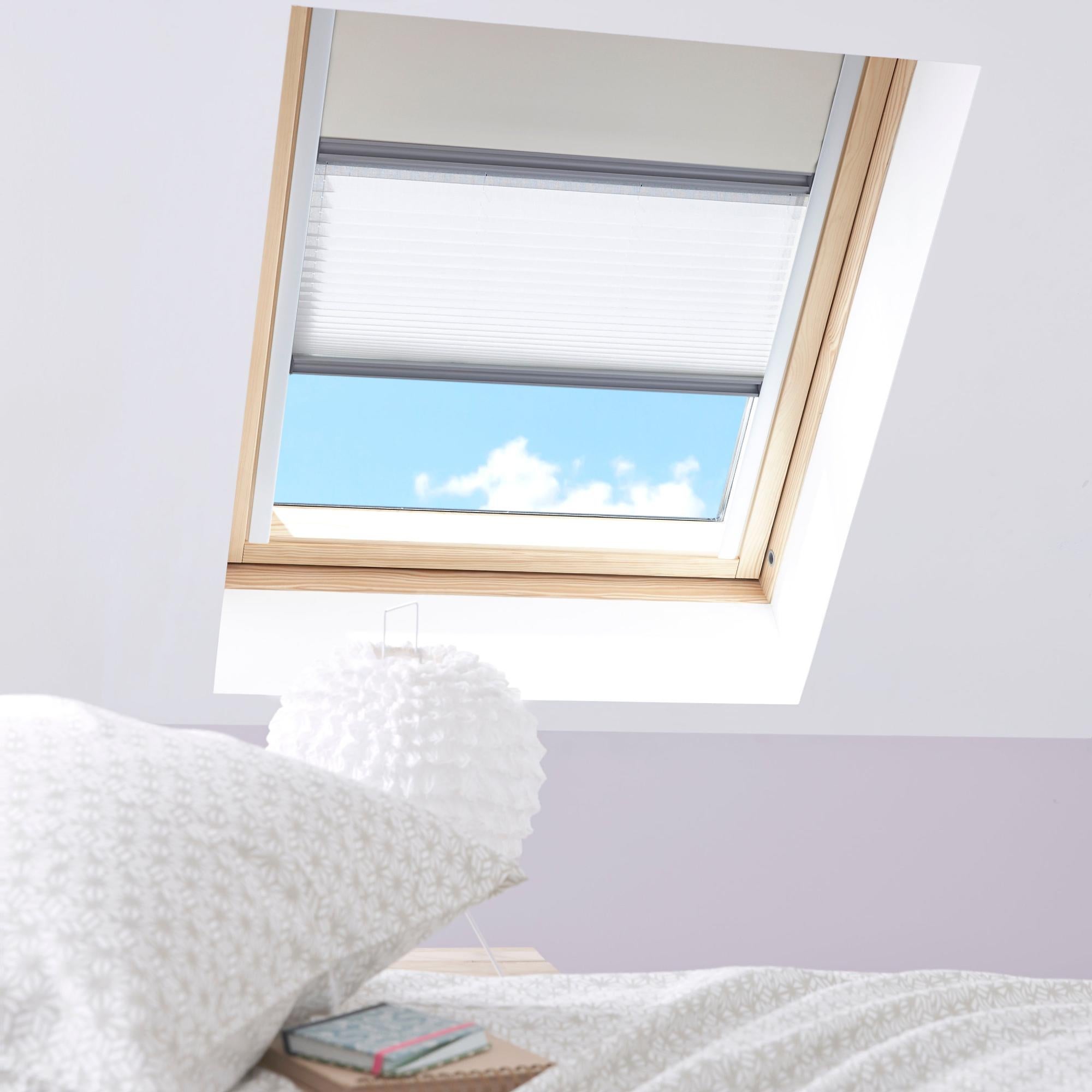 Store fenêtre de toit VELUX plissé manuel blanc FHL MK04, cadre gris Leroy Merlin