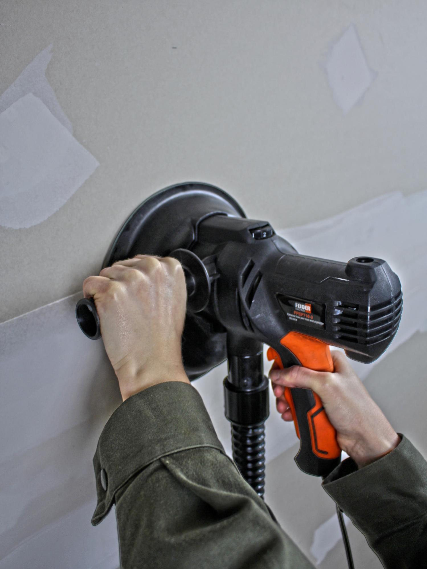 Ponceuse Plâtre Feider 710W - 7 Vitesses | Aspiration Intégrée - 6 Abrasifs Inclus