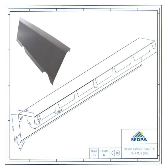 Tôle bac acier 0.63 mm couverture métallique 2100x1000 mm AXEL® Bleu  Ardoise RAL 5008