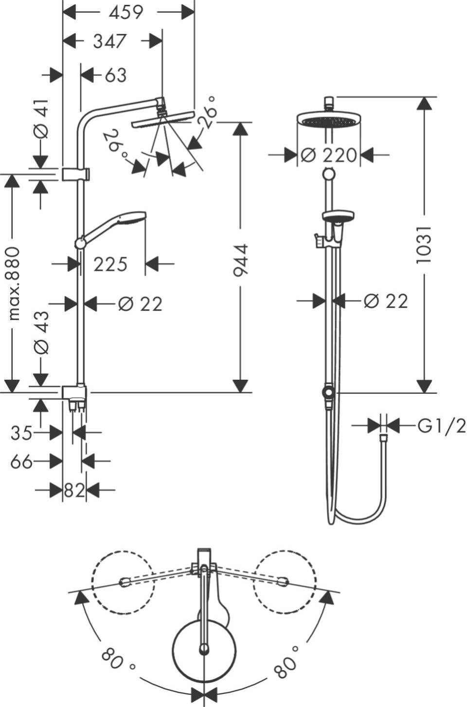 Colonne de douche sans HANSGROHE Myselect reno 220