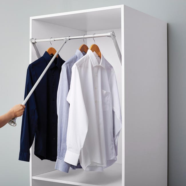 Servetto - Barre De Penderie Escamotable Grise 77-120 Cm - Système Gain De Place Premium