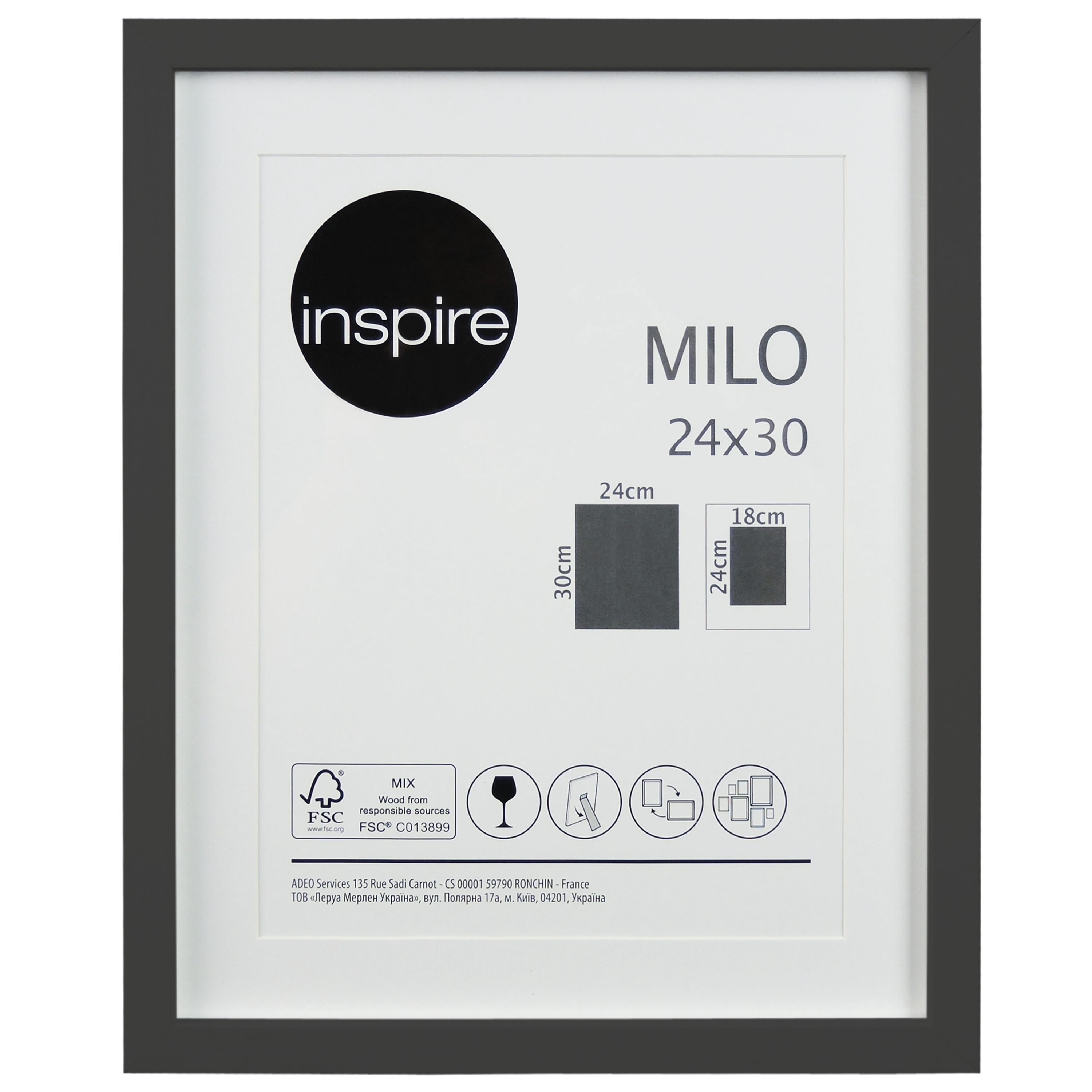 Cadre Milo, 24 x 30 cm noir, INSPIRE