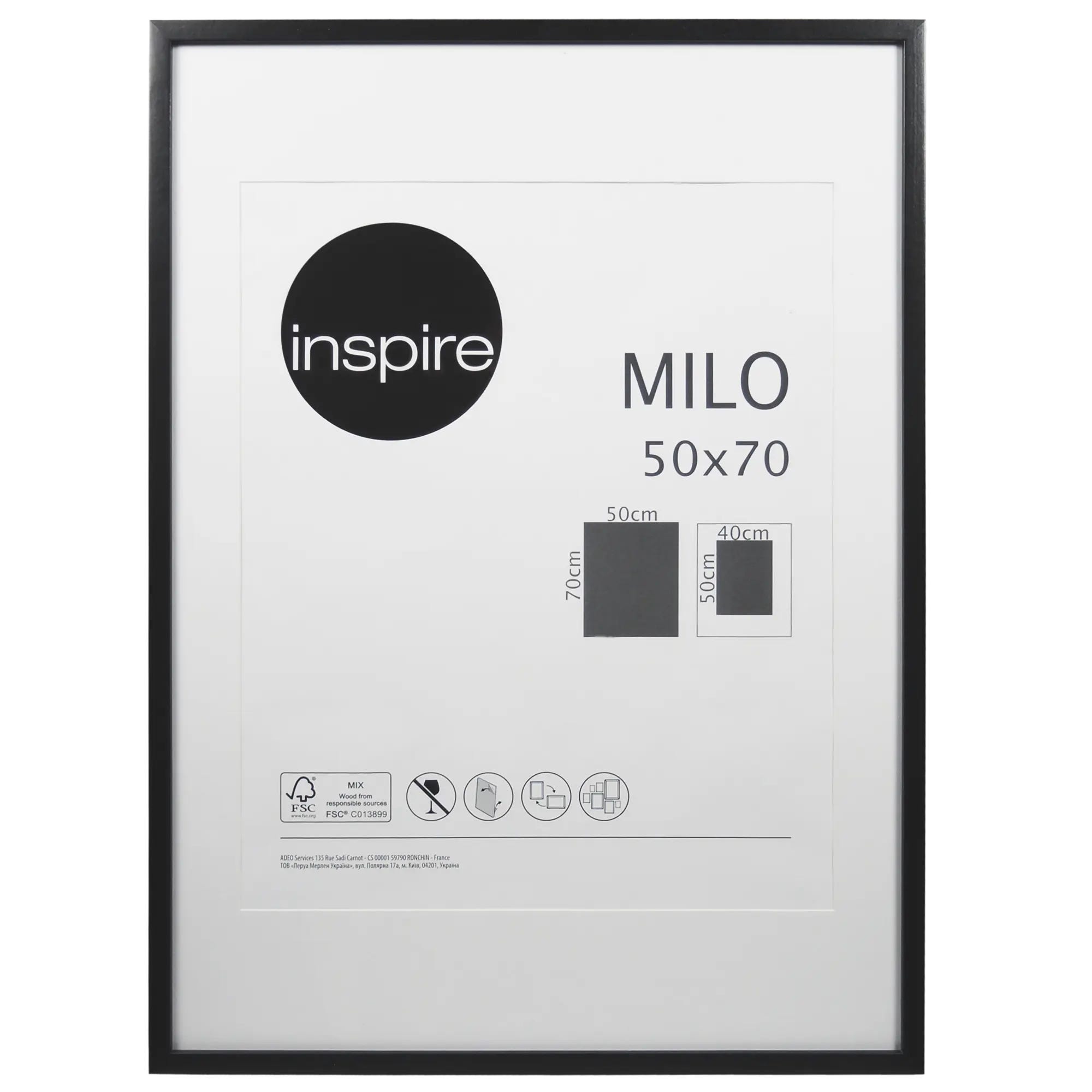 Cadre Milo, 50 x 70 cm noir, INSPIRE