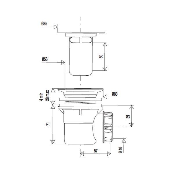 Bonde de douche avec grille - horizontale de diamètre 60mm / verticale de  diamètre 90mm VALENTIN