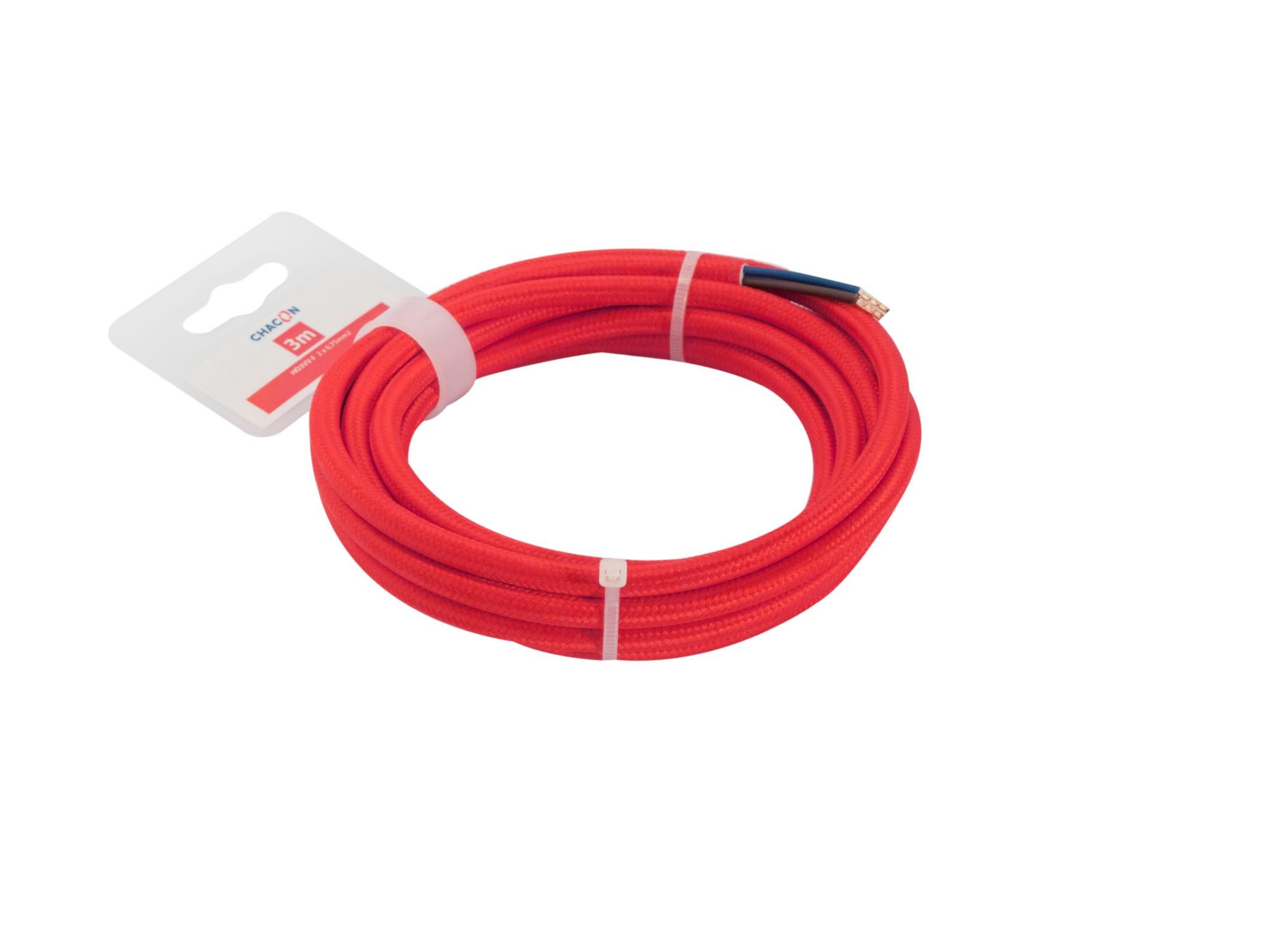 fil électrique câble rond gainé textile ROUGE 2 x 0,75 mm2 lot de 1,5 m 