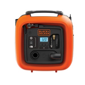 Compresseur portatif orange avec pistolet soufflant et manomètre