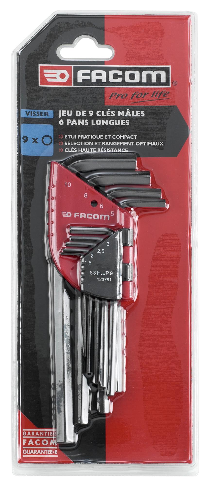 Facom 83H.JP9APG Set mit 9 langen Innensechskantschlüsseln 
