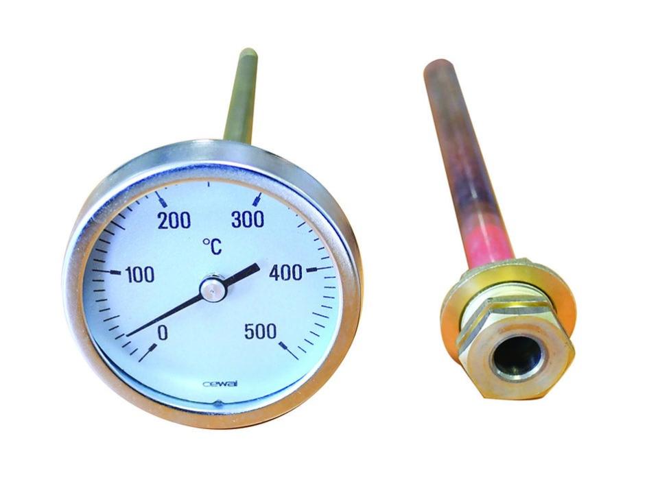 Thermomètre 500°C EPHREM, gaine laiton, pour four à bois