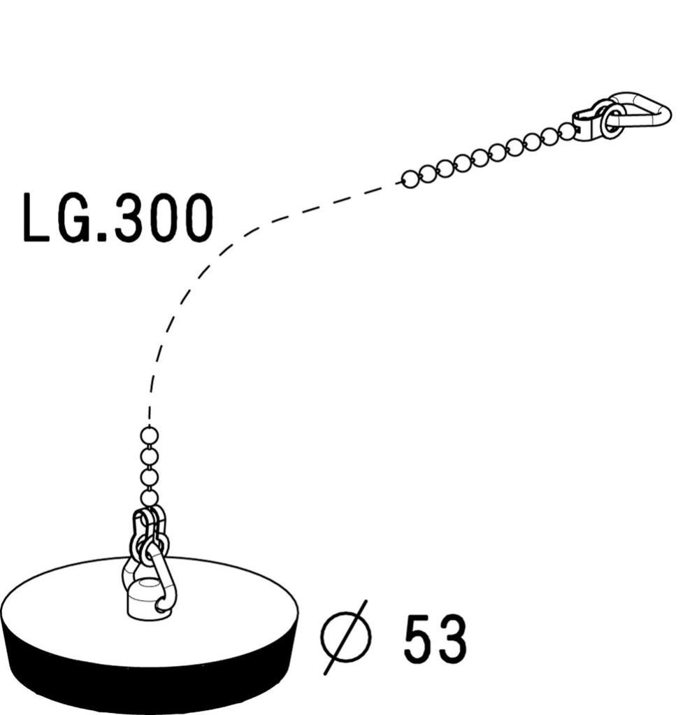 Bouchon pour évier, anneau et chaine, 30 cm, Diam.53 mm
