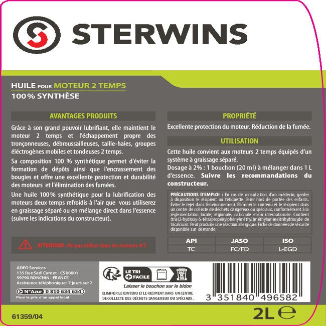 Huile 2 temps STERWINS Synth, 2 l