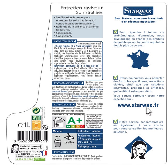 Starwax - Entretien Raviveur STARWAX Parquets Vitrifiés 1L - Parquet massif  - Rue du Commerce