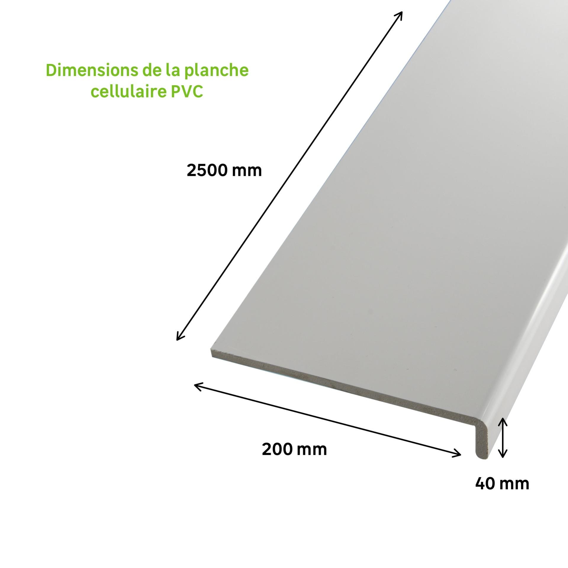 Tablette PVC/fenêtre blanc intérieur/extérieur larg.200 mm - Ep9mm