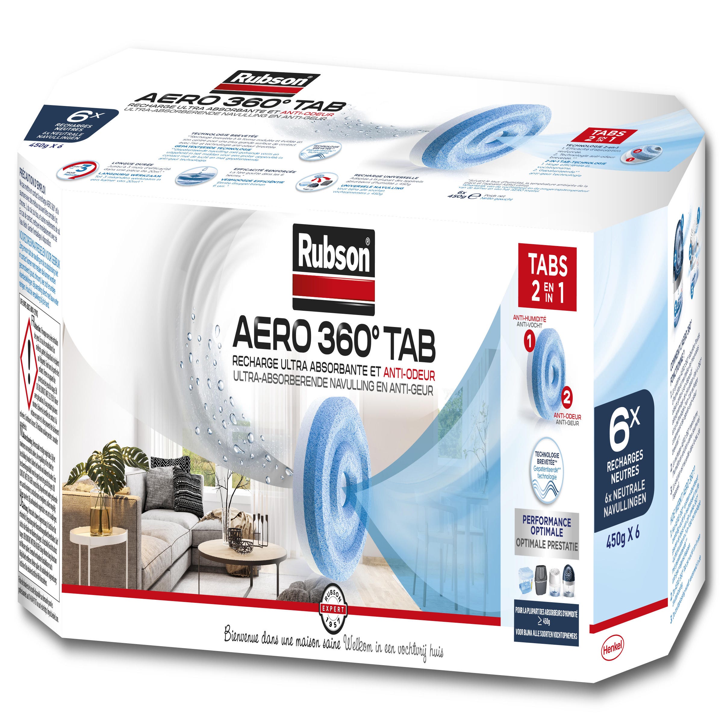 Rubson 2 recharges pour absorbeur d'humidité, Aero 360° Tab 