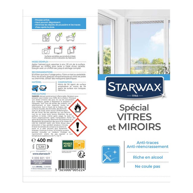 Nettoyant spécial vitres anti-traces à l'alcool Starwax 1L
