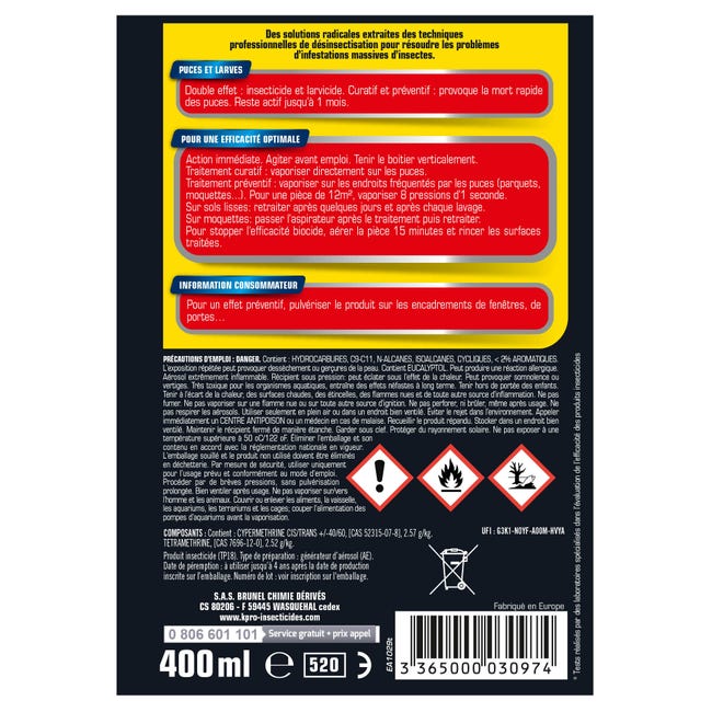 Aérosol choc punaise de lit 400 ml KAPO, 1370343, Peinture et droguerie